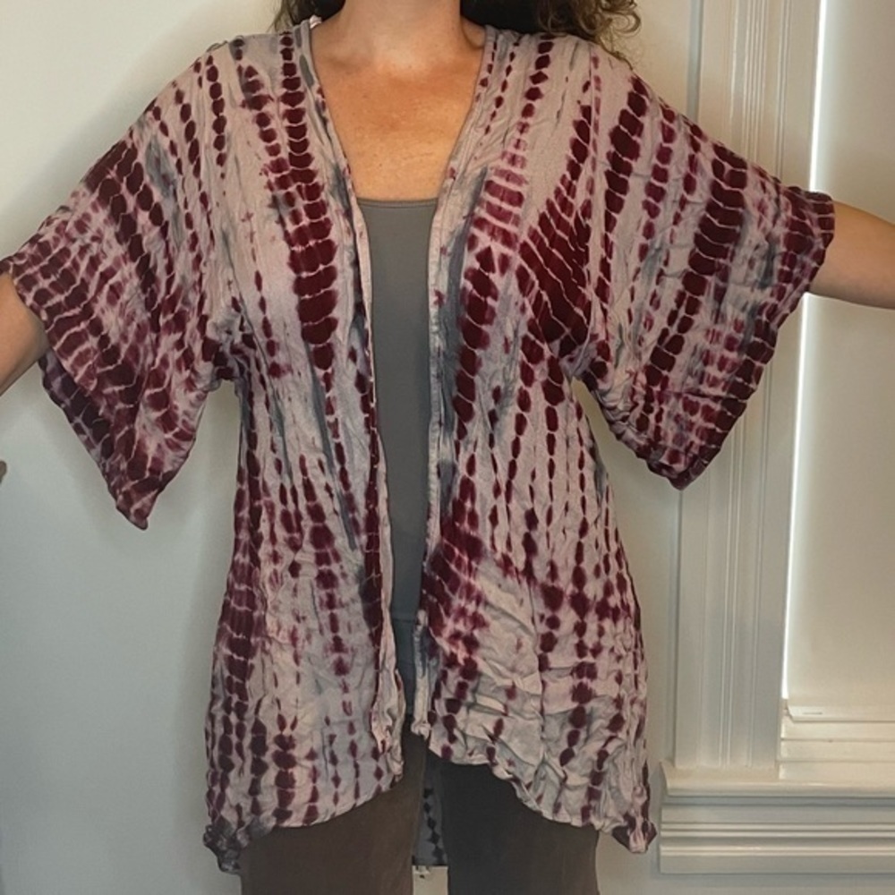Judith March Tie-Dye Boho/Hippie Fringe Open Front Kimono Size Small - Picture 6 of 14
